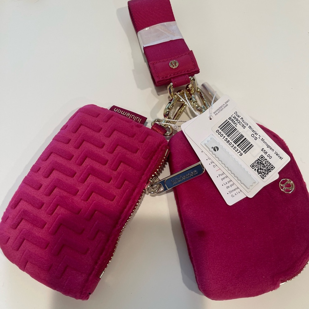 Lululemon monogram velvet  Double Pouch Keychain berry rumble - new with tag